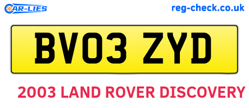 BV03ZYD are the vehicle registration plates.