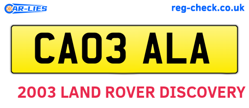 CA03ALA are the vehicle registration plates.