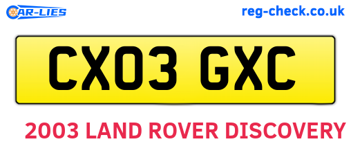 CX03GXC are the vehicle registration plates.