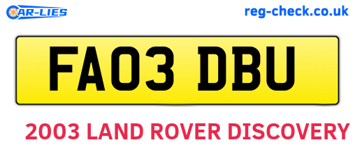 FA03DBU are the vehicle registration plates.