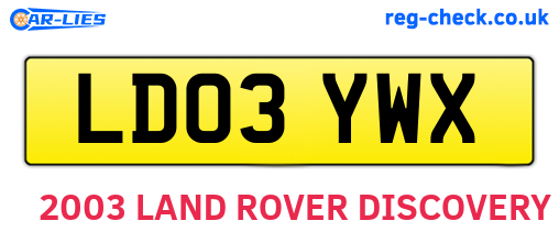 LD03YWX are the vehicle registration plates.