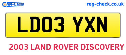 LD03YXN are the vehicle registration plates.