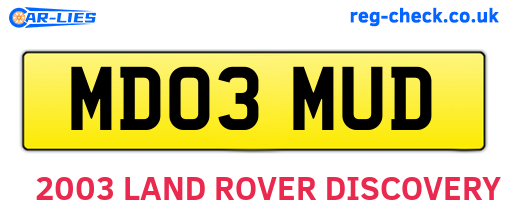 MD03MUD are the vehicle registration plates.