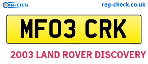 MF03CRK are the vehicle registration plates.
