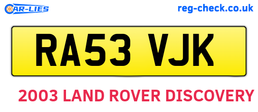 RA53VJK are the vehicle registration plates.