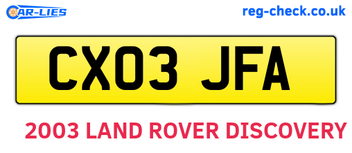 CX03JFA are the vehicle registration plates.