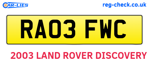 RA03FWC are the vehicle registration plates.