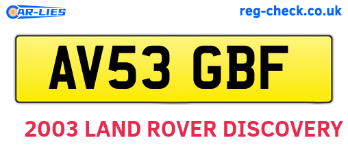 AV53GBF are the vehicle registration plates.
