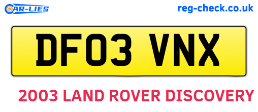DF03VNX are the vehicle registration plates.