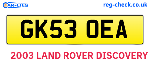 GK53OEA are the vehicle registration plates.