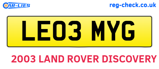 LE03MYG are the vehicle registration plates.