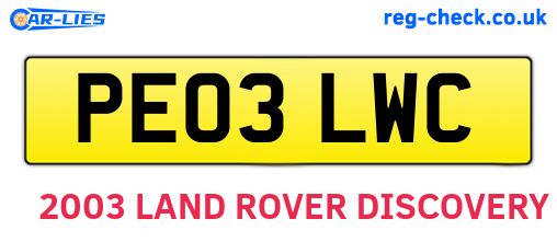 PE03LWC are the vehicle registration plates.
