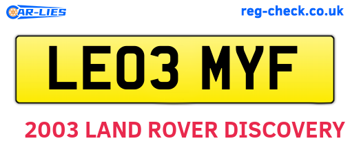 LE03MYF are the vehicle registration plates.