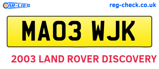 MA03WJK are the vehicle registration plates.