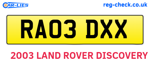 RA03DXX are the vehicle registration plates.