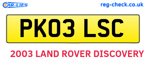 PK03LSC are the vehicle registration plates.