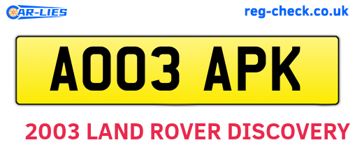 AO03APK are the vehicle registration plates.