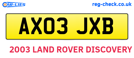 AX03JXB are the vehicle registration plates.