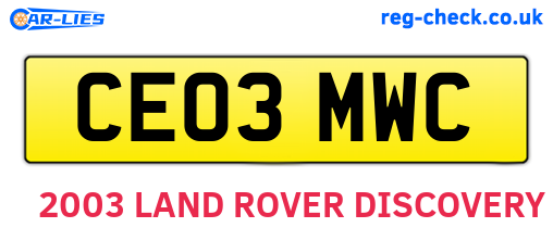 CE03MWC are the vehicle registration plates.