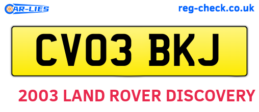CV03BKJ are the vehicle registration plates.