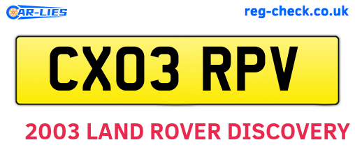 CX03RPV are the vehicle registration plates.