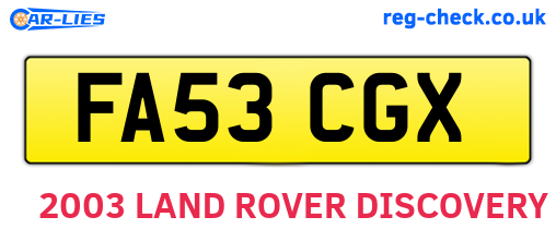 FA53CGX are the vehicle registration plates.