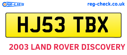 HJ53TBX are the vehicle registration plates.