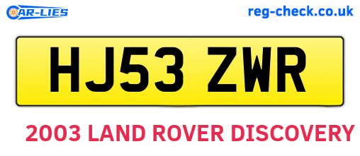 HJ53ZWR are the vehicle registration plates.