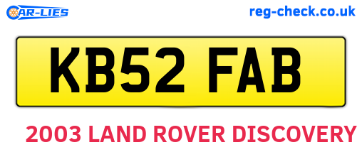 KB52FAB are the vehicle registration plates.