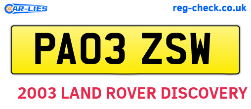 PA03ZSW are the vehicle registration plates.