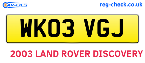 WK03VGJ are the vehicle registration plates.