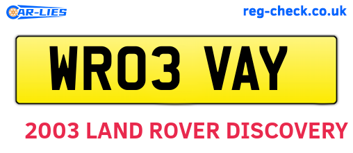 WR03VAY are the vehicle registration plates.