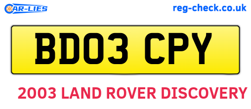 BD03CPY are the vehicle registration plates.