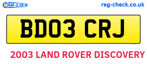 BD03CRJ are the vehicle registration plates.