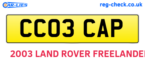 CC03CAP are the vehicle registration plates.