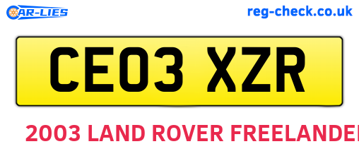 CE03XZR are the vehicle registration plates.