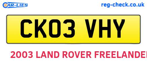 CK03VHY are the vehicle registration plates.