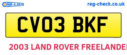 CV03BKF are the vehicle registration plates.