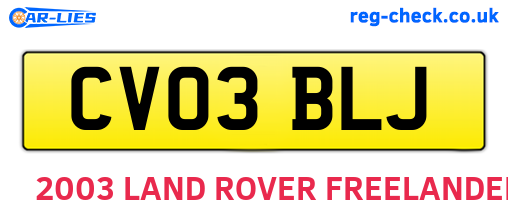 CV03BLJ are the vehicle registration plates.
