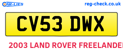 CV53DWX are the vehicle registration plates.