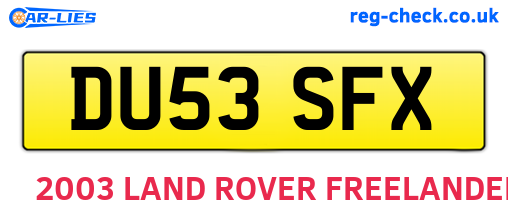 DU53SFX are the vehicle registration plates.