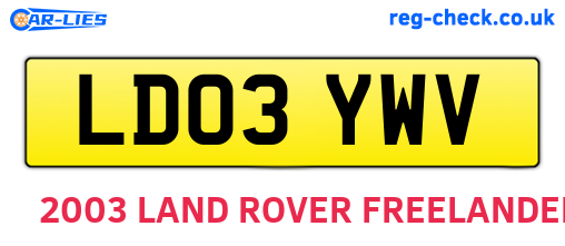 LD03YWV are the vehicle registration plates.