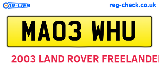 MA03WHU are the vehicle registration plates.
