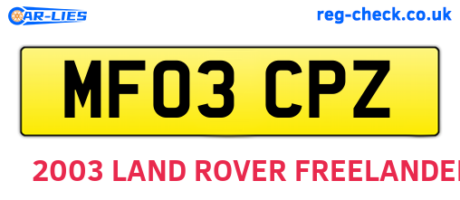 MF03CPZ are the vehicle registration plates.