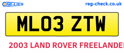 ML03ZTW are the vehicle registration plates.