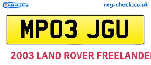 MP03JGU are the vehicle registration plates.