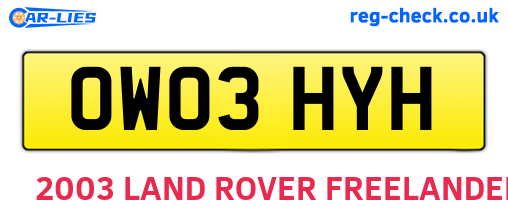 OW03HYH are the vehicle registration plates.
