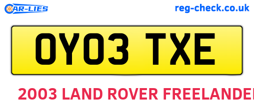 OY03TXE are the vehicle registration plates.