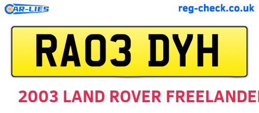 RA03DYH are the vehicle registration plates.