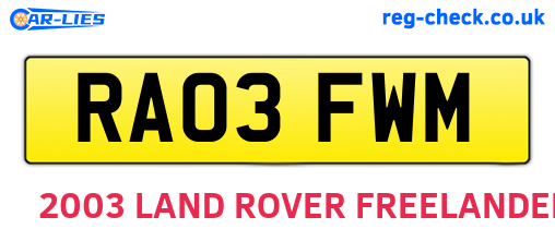 RA03FWM are the vehicle registration plates.